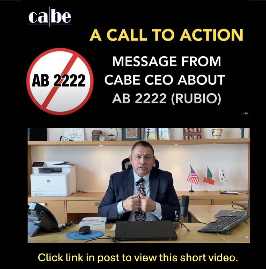 Click here to view this Call to Action from CABE CEO, Dr. Edgar Lampkin: youtu.be/VF1WLK12Nks?si… View more videos on CABE's 'No on AB 2222' website here: gocabe.org/no_on_ab2222/