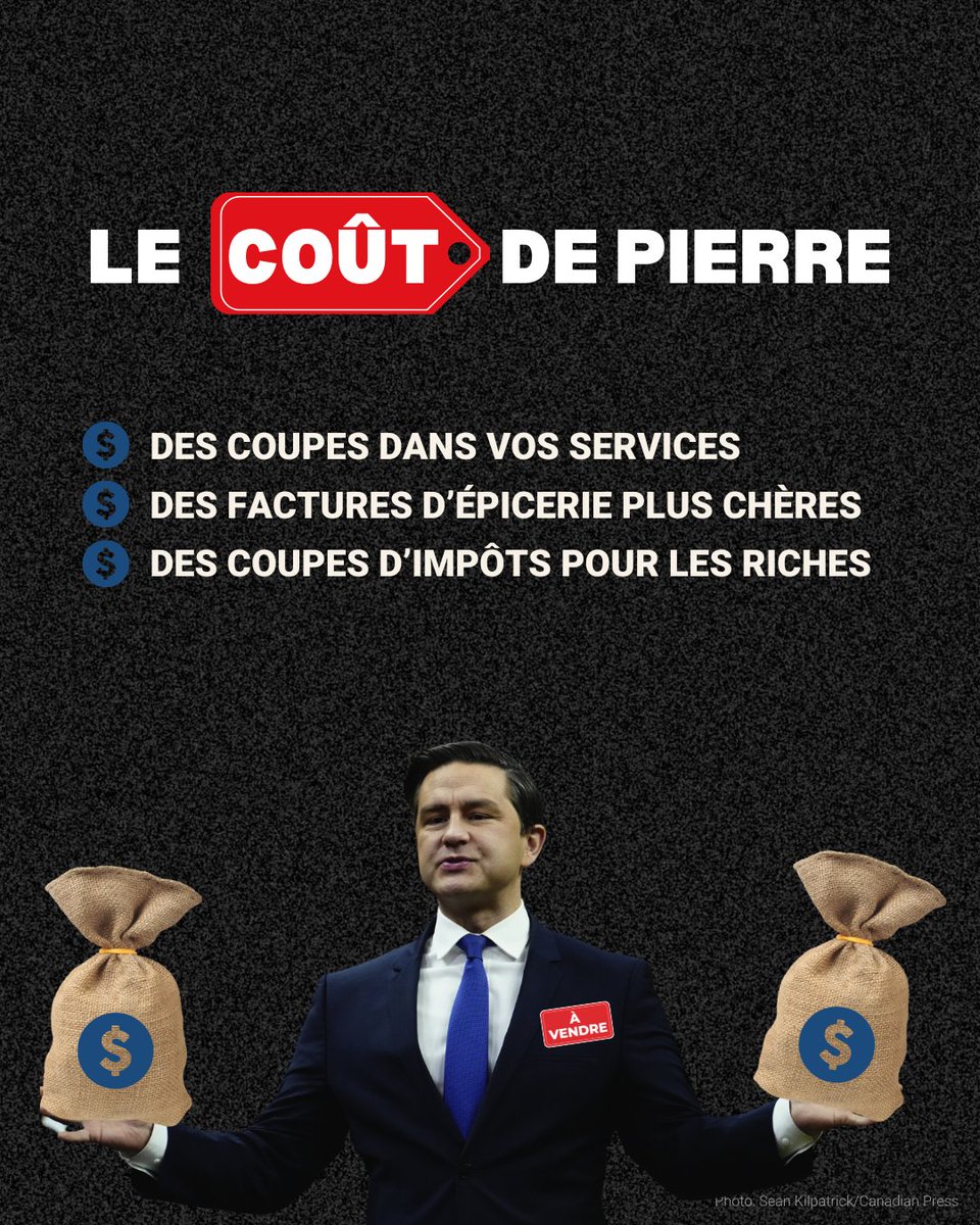 Un gouvernement conservateur est un gouvernement pour les milliardaires. Des coupes dans les services publics. Des factures plus élevées pour votre famille. Et des cadeaux aux riches patrons. Contrairement à Poilievre, nous, on se bat pour vous, pas pour les grosses compagnies.