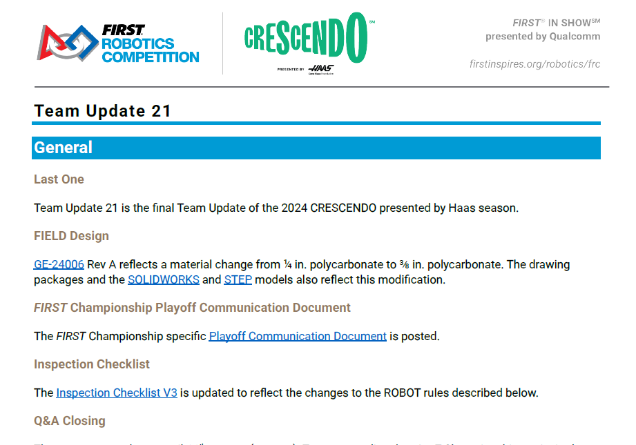 Team Update 21 is posted. firstfrc.blob.core.windows.net/frc2024/Manual…