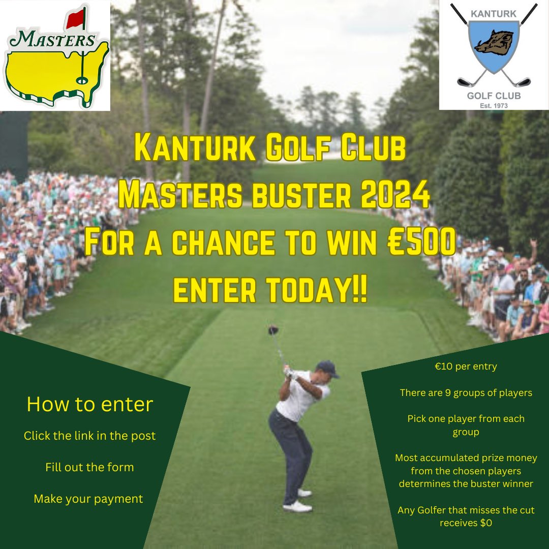 Make your Masters picks before it’s too late! Enter to be in with a chance of winning €500 !⛳️ #masters #golf #competition

kanturkgolf.com/masters-buster…