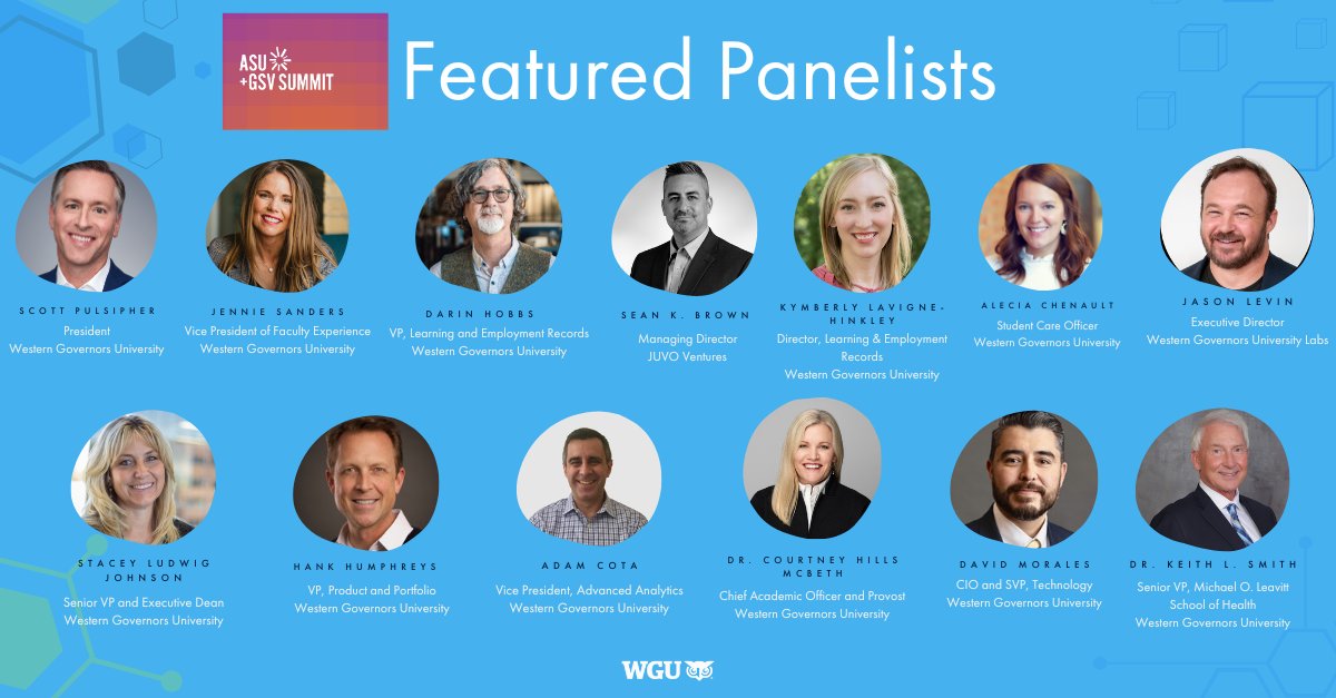 We are ecstatic to participate in the #ASUGSVsummit next week, April 14-17! WGU leaders are involved with 16 show-stopping panels, so be sure to add a few to your schedule. You can see all of the panels here: asugsvsummit.com/agenda/schedule