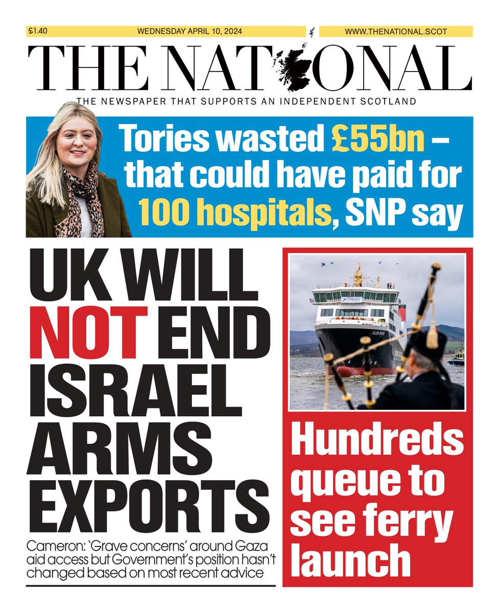 Tomorrow's front page 🗞️ UK will NOT end Israel arms exports