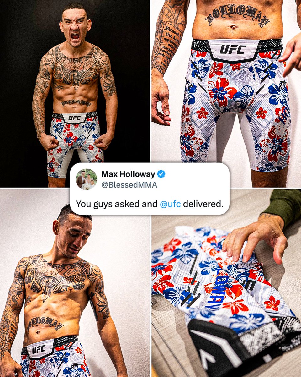 espnmma's tweet photo. MAX HOLLOWAY GOT HIS FLORAL SHORTS FOR #UFC300 🌸🔥 https://t.co/RF15MIh1yX