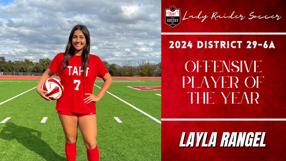 Senior Captain Layla Rangel is our jack of all trades, and master of them too! Forward, Midfielder, and one heck of a GK too! With 22 goals, and 23 assists, Layla was selected as the District 29-6A Offensive Player of the year! Congratulations Layla!