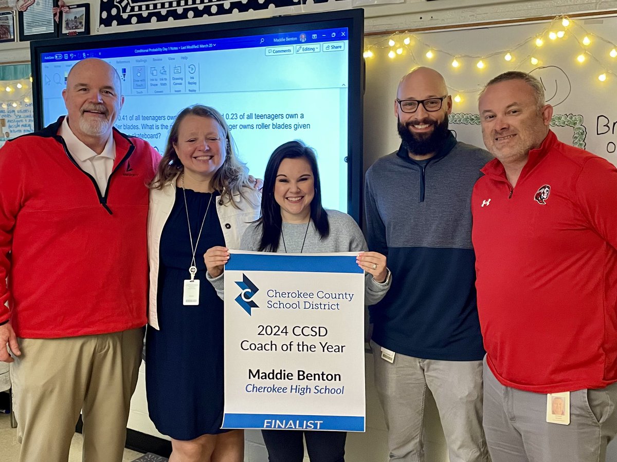 Proud to recognize Cheer Coach Maddie Benton as Cherokee High Schools’s coach of the year and finalist for the district competition! Thanks as well to BSN for their support of our schools and this award. @DrDebraMurdock @CCSDSports @CherokeeSchools