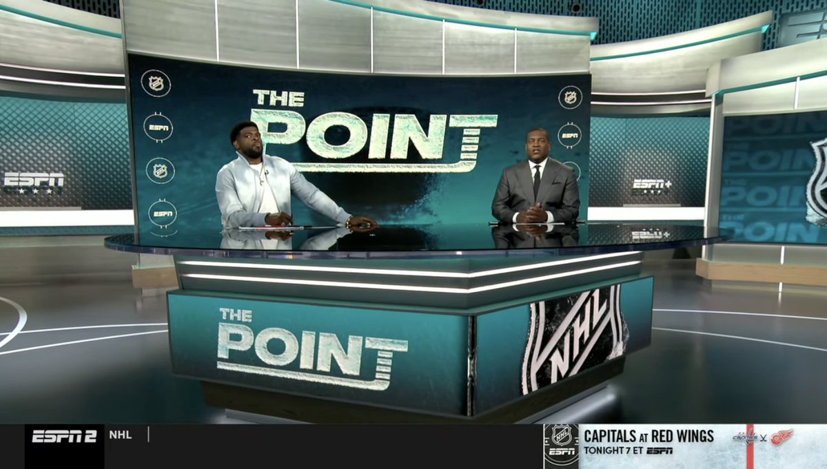 The man of many talents: @KevinWeekes HOSTING The Point on ESPN2, setting the table for a huge @NHL doubleheader on @ESPN tonight.