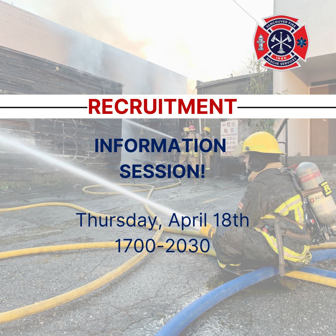 ⚠️VFRS is providing an information session on April 18th from 1700-2030 about our recruitment. Aim is to provide information to people considering a job as a Fire fighter with VFRS! Please go to ow.ly/rExp50RbQP5 to register for the event.