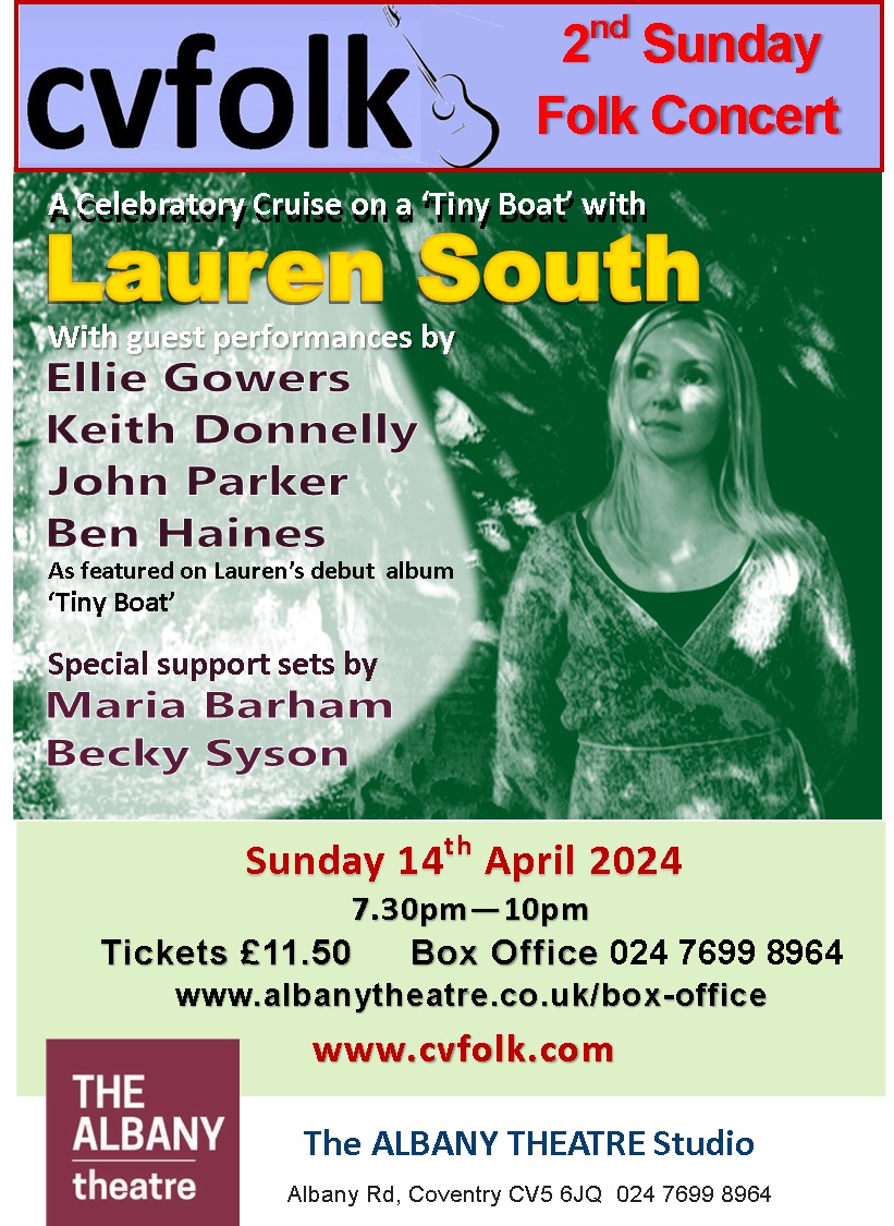 Special night of first-rate #folkmusic this Sunday <a href="/albanytheatre/">Albany Theatre</a> to celebrate <a href="/laurensouthfolk/">Lauren South</a>'s brilliant debut album, 'Tiny Boat'. All guest acts on the recording will be joining her on stage and they plan to perform every track. tinyurl.com/mukkeb4a