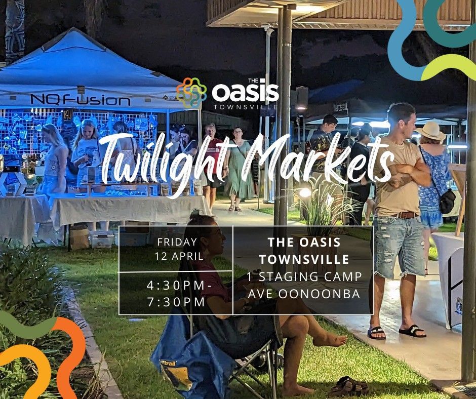 THE OASIS TWILIGHT MARKETS - Come along and browse the homemade crafts and wares whilst soaking in the atmosphere of The Oasis at Twilight.

TIME: 4:30PM - 7:30PM
WHEN: Friday 12 April
WHERE: The Oasis 1 Staging Camp Ave Oonoonba