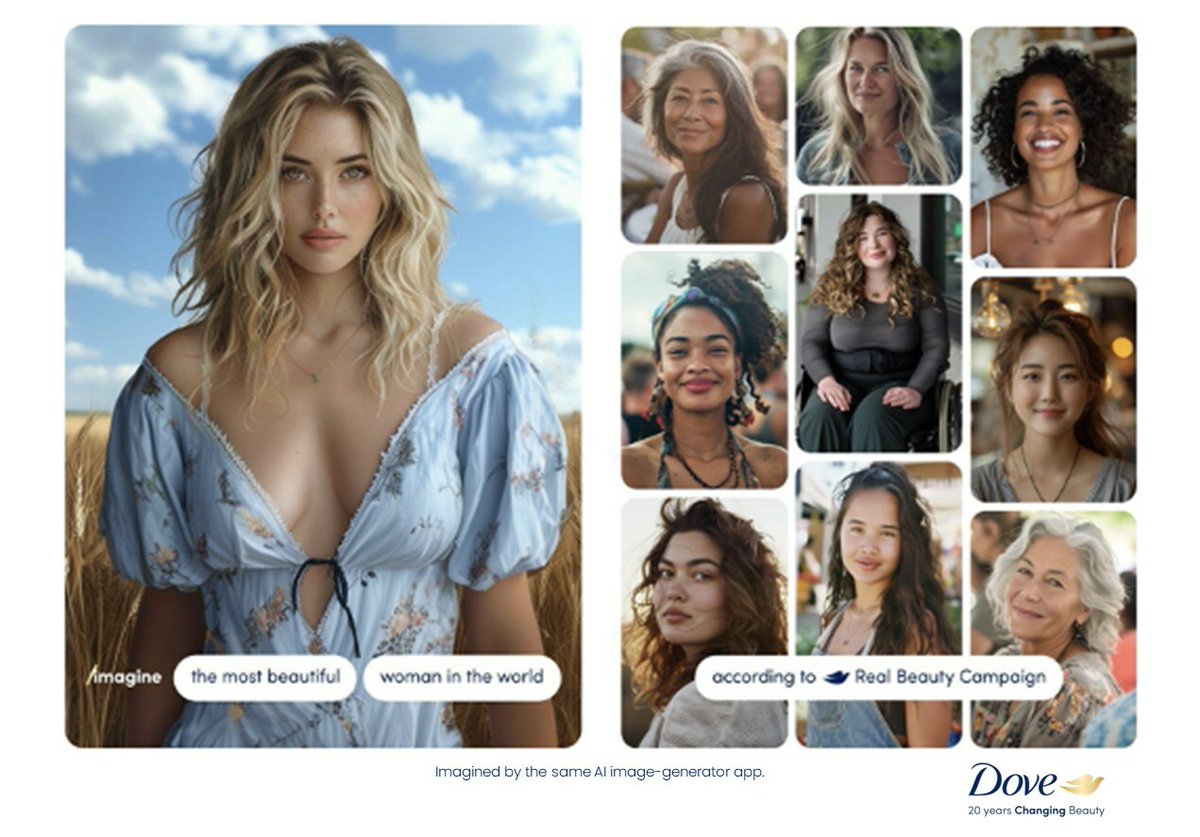 As #AI threatens the representation of real beauty today, @Dove is the first beauty brand to commit to never using AI to represent real people in its advertising.

#KeepBeautyReal #skincare #beauty
brnw.ch/21wIFlG