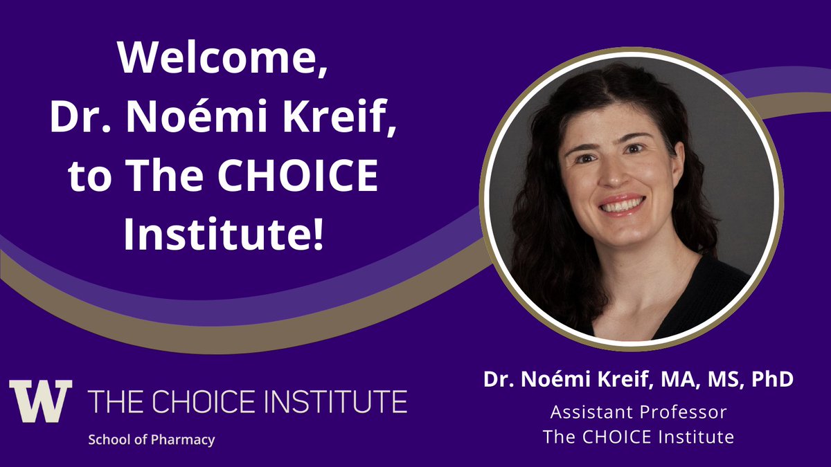 We are thrilled to announce the newest member of the <a href="/UW_Pharmacy/">UW School of Pharmacy</a> #UWCHOICE faculty! Dr. Noémi Kreif, MA, MS, PhD <a href="/nkreif/">Noemi Kreif</a> joined us in March as an Assistant Professor. Welcome, Dr. Kreif!  Read more: sop.washington.edu/choice-institu…  <a href="/Basucally/">Anirban Basu</a>