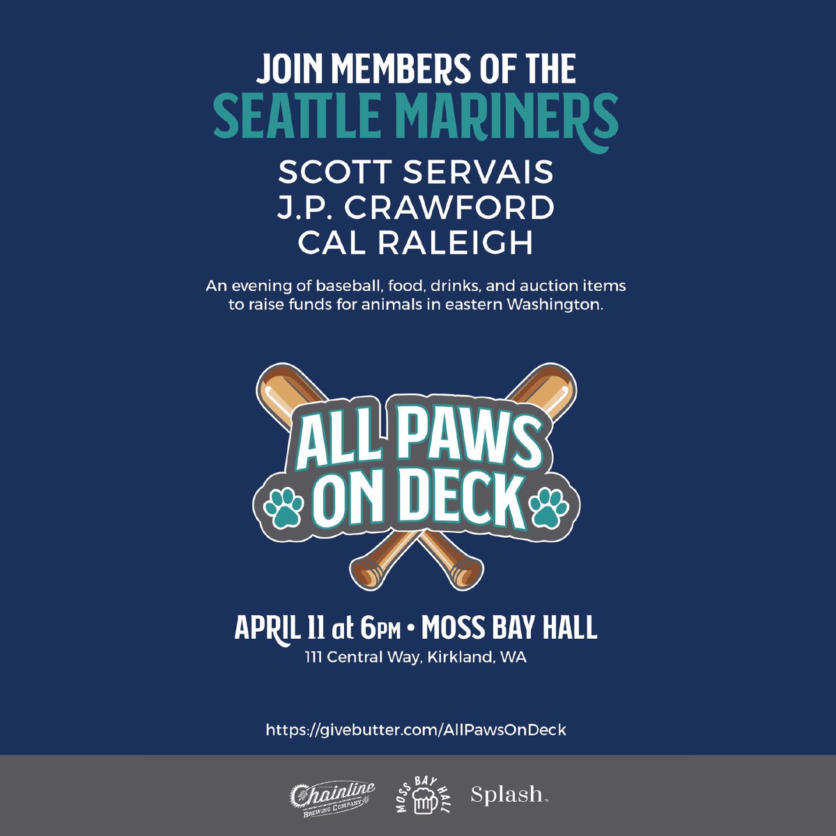 Just a few more days until All Paws On Deck at Moss Bay Hall with Scott, J.P. and Cal! Bid on great items to help Team Okanogan Animal Rescue like a fishing trip with Luis Castillo, a 3-hour yacht cruise with George Kirby & @Bryce_miller9 and more! 🎟️ atmlb.com/4aCDhBO