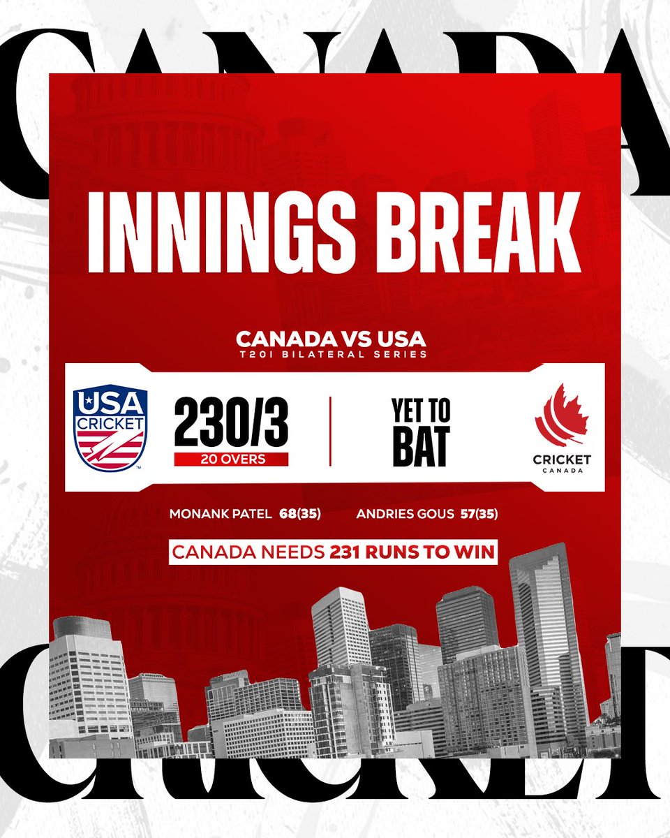 Innings Break: Canada will need 231 runs to win! #cricketcanada #canvsusa #t20