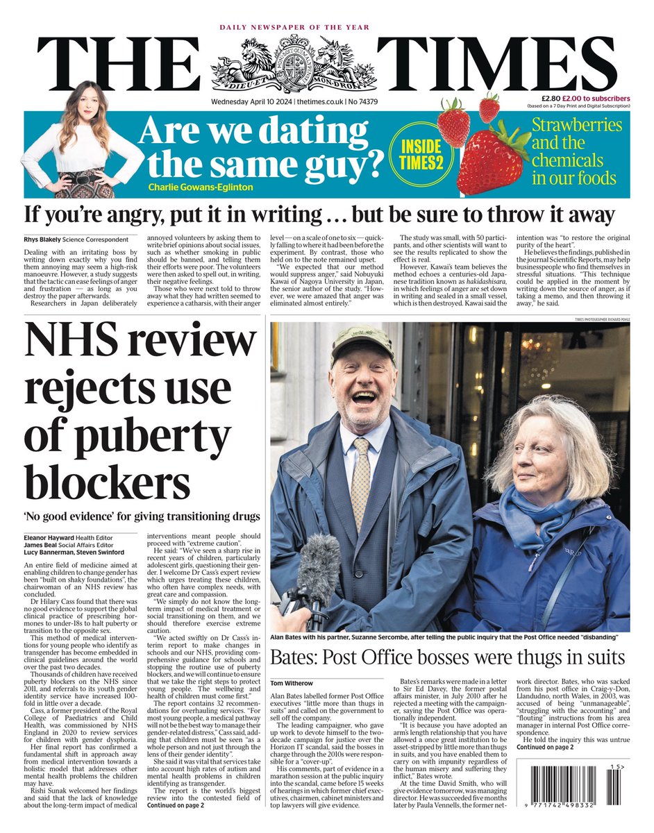 THE TIMES: NHS review rejects use of puberty blockers #TomorrowsPapersToday