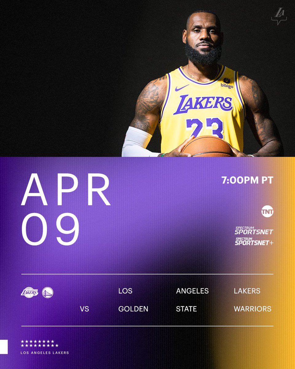 Lakers's tweet photo. Last home game of the regular season

🕗: 7:00 PM PST
📺: @SpectrumSN, TNT/TRUTV
💻: Spectrum SportsNet+
📻: ESPN LA 710/1330 KWKW https://t.co/oxpMbNAJF0