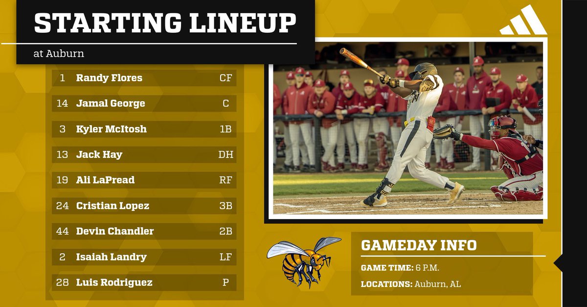 Less than an hour from the first pitch! Here is your starting lineup for @BamaStateBB. #SWARMAS1