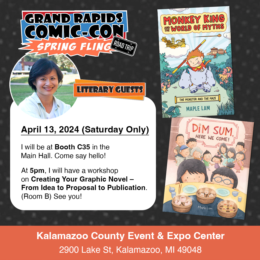 Friends and readers in Michigan, I will be at Grand Rapids Comic Con @grcomiccon this Saturday (Apr 13), signing books and sharing my graphic novel creative process at a workshop. Come say hi! 😊 #grandrapidscomiccon #grandrapidsmichigan #comic #kidlit #graphicnovel #monkeyking