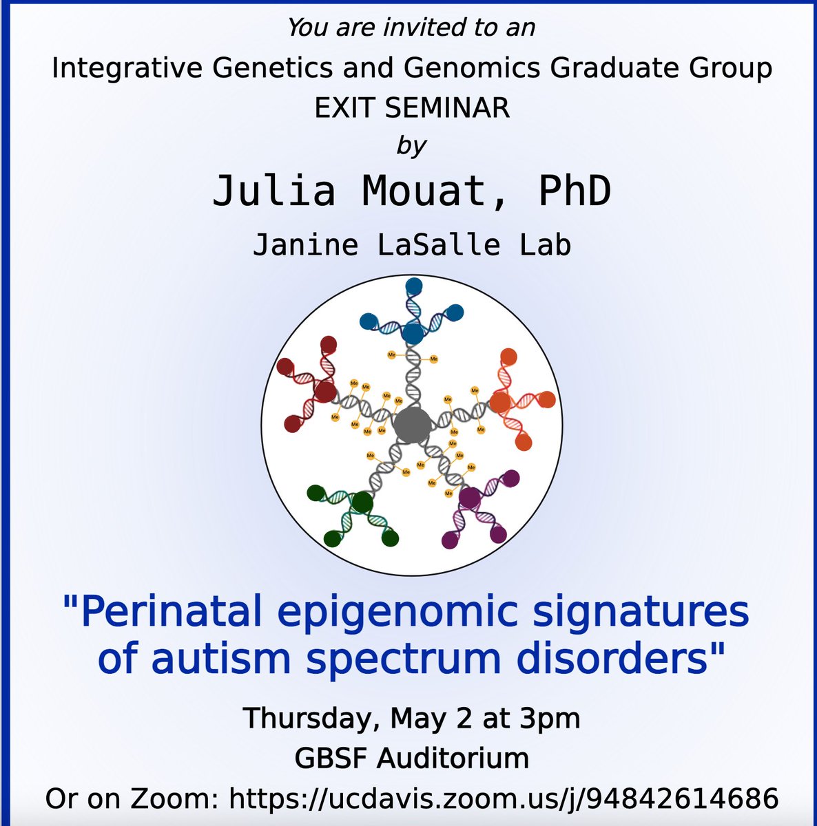 Exciting new research to be presented by Dr. Julia Mouat PhD! @UCDavisGenetics @BMCDB @PTXatUCD @UCDavisGrad