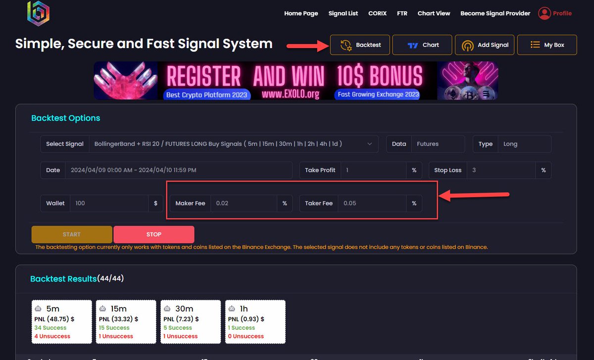 Maker and Taker fee calculation has been added to the backtest tool. app.bambamsignals.com/dashboard/priv… #backtest #trader #Finance