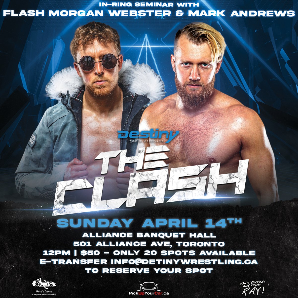 This Sunday Destiny World Wrestling makes our Toronto debut with The Clash on April 14 at The Alliance Banquet Hall! NJPW Star KENTA will be holding a pre show Meet & Greet for our fans (online pre sale only) We will also be holding an exclusive In-Ring seminar with SUBCULTURE…
