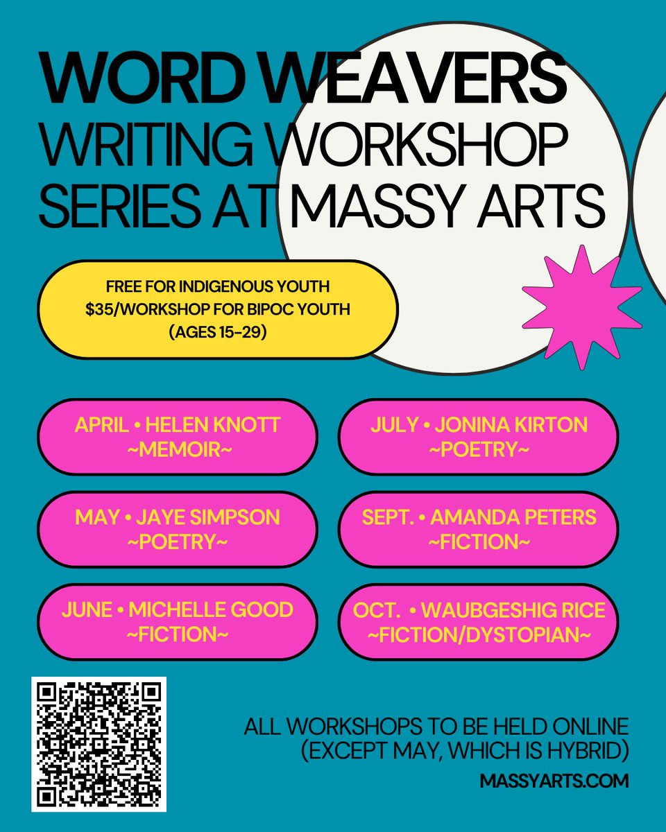 Check out this series of monthly online writer's workshops, free for #Indigenous youth! ✍️ Find out more here: massyarts.com/word-weavers/