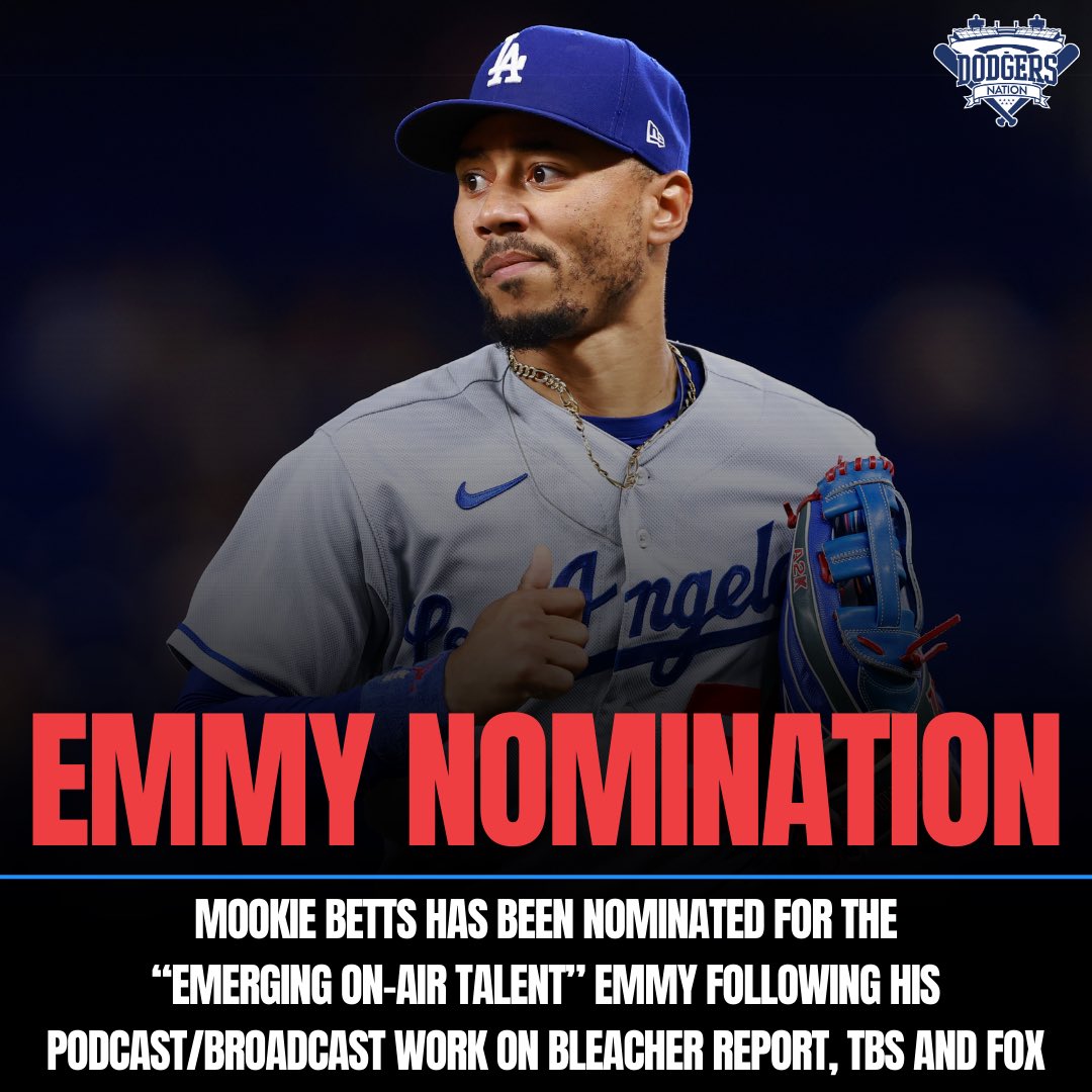 Mookie Betts has officially been nominated for a Sports Emmy following his on-air work with Bleacher Report, TBS and Fox 👏 We are hoping he takes this one home!