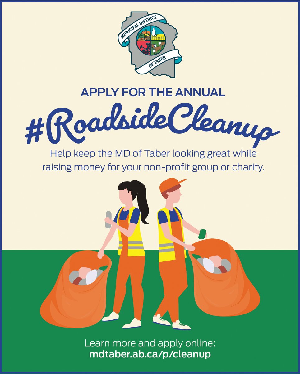 MDofTaber's tweet image. Join us for the 2024 Annual #RoadsideCleanup Program in the MD of Taber! Non-profits, sports teams &amp;amp; community groups can apply now to clean up &amp;amp; raise funds for their organisations. Deadline: April 26, 2024. Let's keep the MD beautiful! Learn more: mdatber.ab.ca/p/cleanup