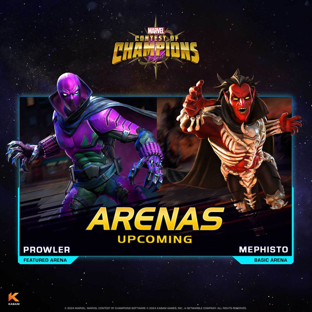 🚨 Gear Up for Upcoming Arenas 🚨 Featured ➡️ Prowler (Hobie Brown) Basic ➡️ Mephisto Unleashing on April 11