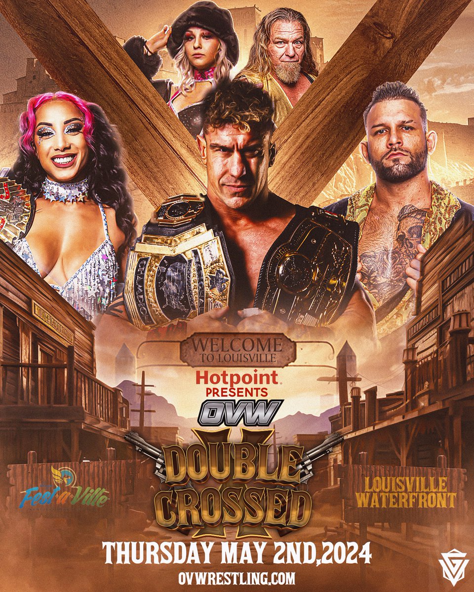 THURSDAY - MAY 2nd #OVW on PPV returns as we help celebrate 150 Years of the #KentuckyDerby w/ DOUBLE CROSSED🤠 Go to OVWTIX.com now & order the #PPV stream Double Crossed sponsored by Hotpoint Appliances #OVW #OVWrestling #ProWrestling #Kentucky