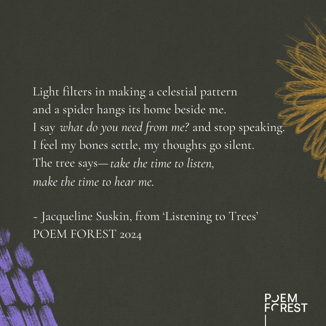 So thrilled to have poet and educator @jsuskin join #POEMFOREST as a commissioned poet this year - her story 'One Poem That Saved a Forest' inspired the POEM FOREST, which has since planted over 17,000 trees. Read Jacqueline's poem 'Listening to Trees': redroompoetry.org/projects/poem-…