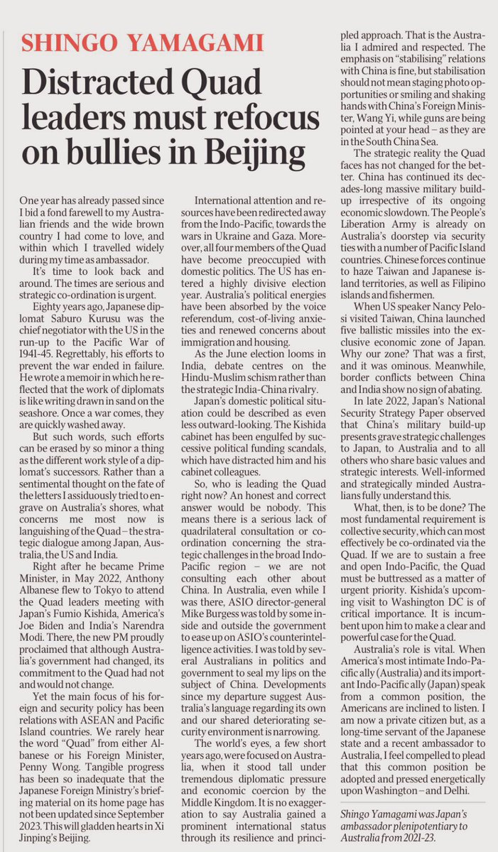 “The emphasis on ‘stabilising’ relations with China is fine, but stabilisation should not mean staging photo opportunities or smiling and shaking hands with China's Foreign Minis-ter, Wang Yi, while guns are being pointed at your head - as they are in the South China Sea.” -…