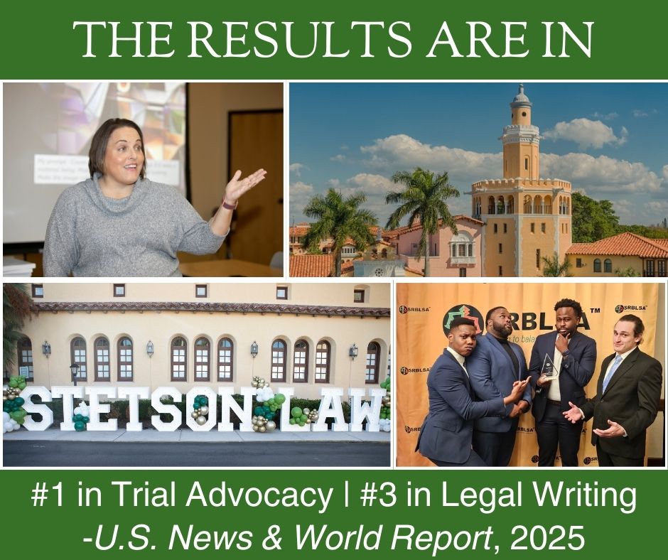 Stetson Law has again earned the #1 spot for Trial Ad and the #3 spot for Legal Writing from US News. Full story: www2.stetson.edu/law/news/index…