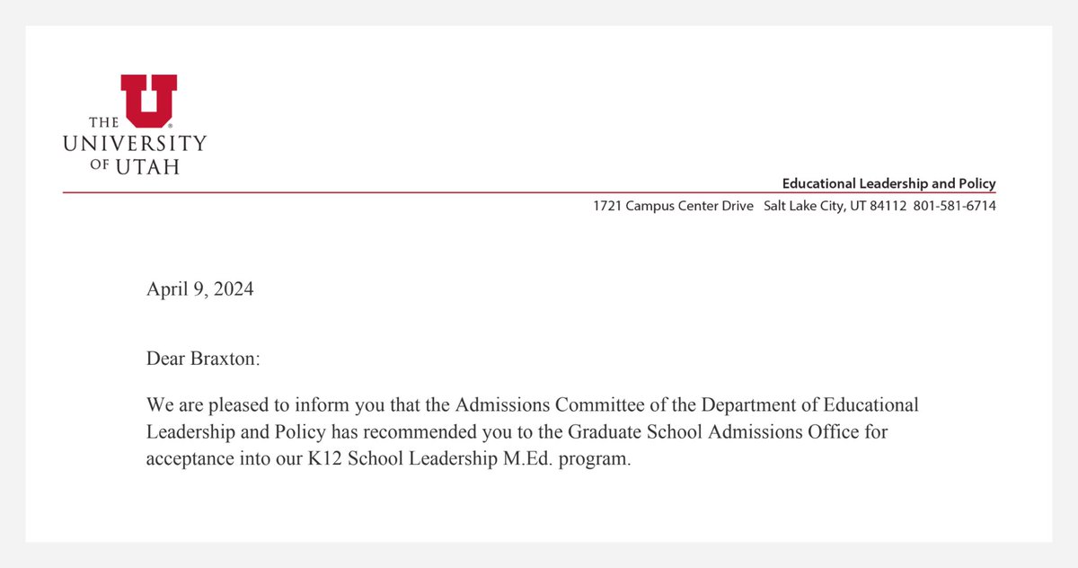 Couldn’t be more excited to attend @UUtah this fall