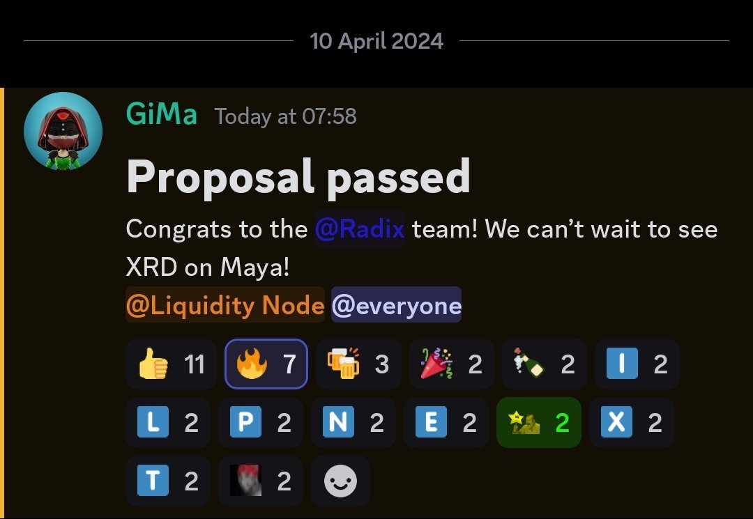 Big news from @Maya_Protocol and @radixdlt. The proposal to add Radix to Maya just passed. 🎉🥳