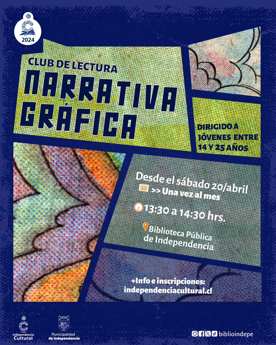 🤔¿Te gustan los cómics, las novelas gráficas, el manga y las historietas? ¡Te tenemos una buena noticia! Si tienes entre 14 y 25 años podrás unirte al club de #NarrativaGráfica

✔️Primera sesión: 20/04 a las 13:30hrs

Inscríbete: independenciacultural.cl/2024/04/09/jov…