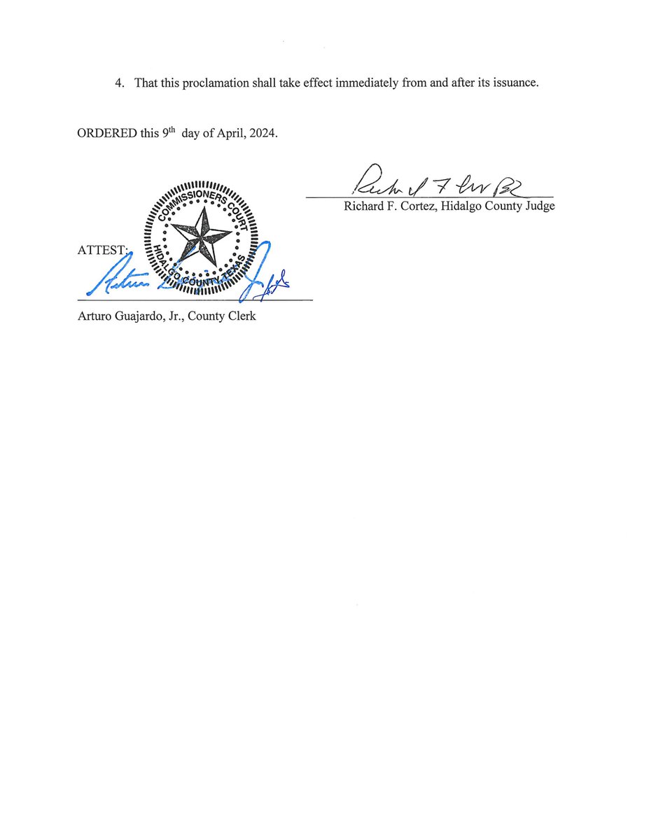 Hidalgo County issues disaster declaration due to ongoing drought. The declaration goes into effect immediately and lasts for seven days. The Hidalgo County Commissioners Court may vote to extend the declaration when it meets next Tuesday, April 16.