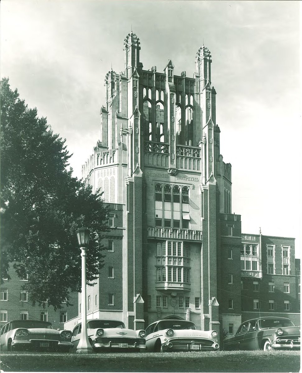 Pictured here in the 1960s, the “Gothic Tower” has been an iconic part of our hospital’s foundation since it was completed in 1928. Although other larger medical buildings have since been built around it, the tower can still be clearly viewed if you stand in just the right spot.