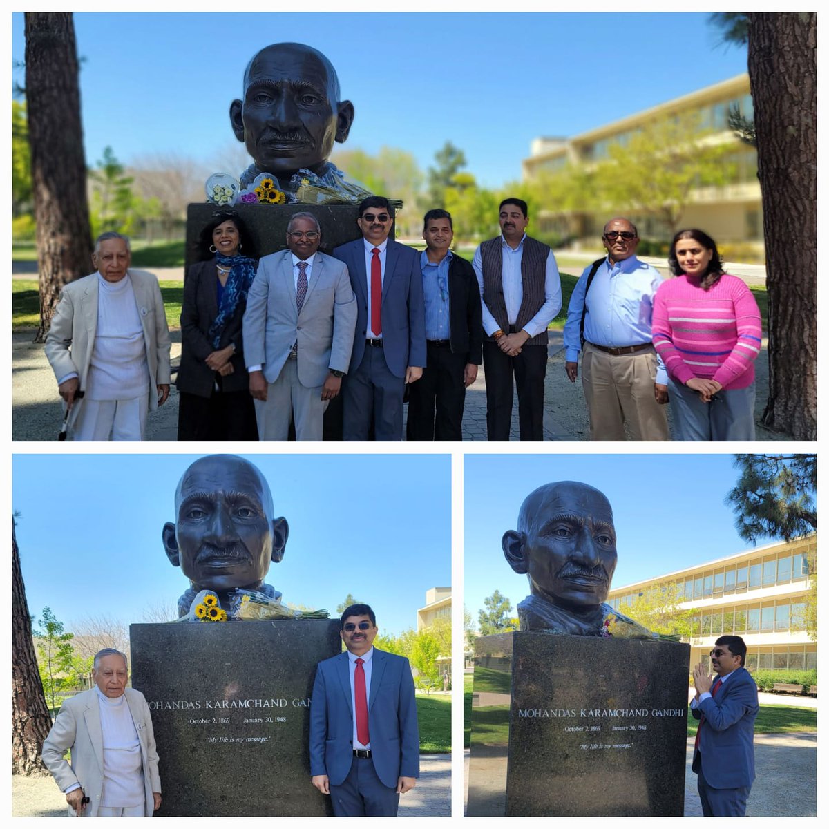 Consul General Dr. K. Srikar Reddy's paid floral tributes at the bust of Mahatma Gandhi in Peace Garden at Fresno State Univeristy [FSU] yesterday. He also met with members of Indian faculty Dr.Sudharshan Kapoor, Dean Ram Nunna, Dr.Veena Howard, and Dr. Srini Konduru, and held…