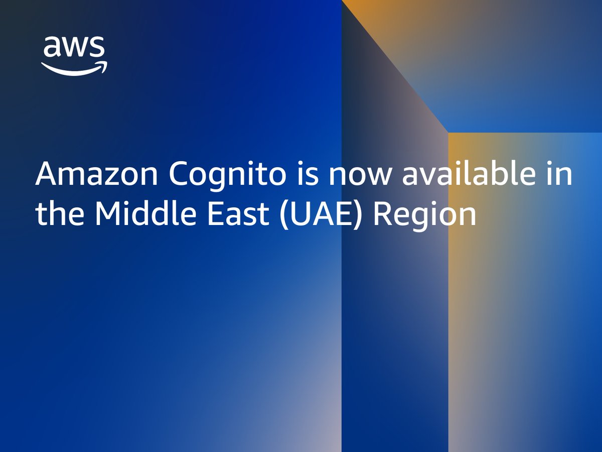 🆕 #AmazonCognito is now available in the Middle East (UAE) Region! go.aws/3vJGaC2