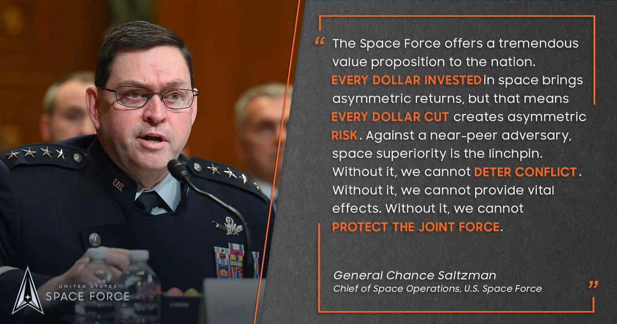 On April 9th, Chief of Space Operations Gen. Chance Saltzman testified before the Senate Defense Appropriations Committee regarding the department's FY25 budget request. More here: spaceforce.mil/News/Article-D…