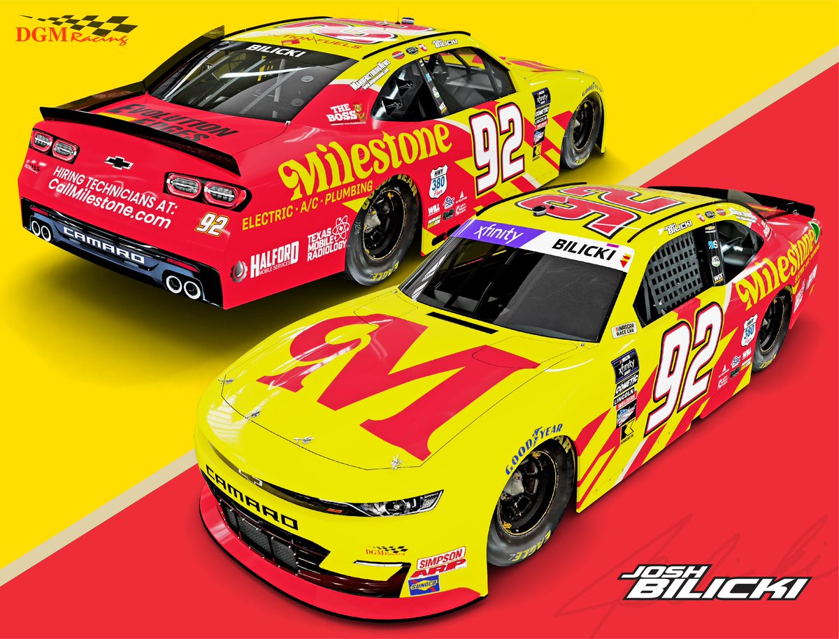 PUMPED to be back in the 92 this weekend at @TXMotorSpeedway with @dgm_racing_ in @NASCAR_Xfinity , where we’ve got a brand new primary sponsor onboard - @callmilestone. Also fitting that we welcome back TX based partners: Halford Mobile Services, Texas Mobile Radiology, Highway