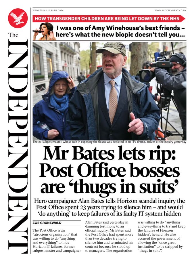 .
Ex sub-postmaster Alan Bates calls Post Office bosses 'thugs in suits' who would do anything to keep the failings of the faulty Fujitsu Horizon accounting software hidden.

The sub-postmasters need full compensation ASAP!

#r4today #BBCBreakfast #GMB #KayBurley #ToriesOut643
.