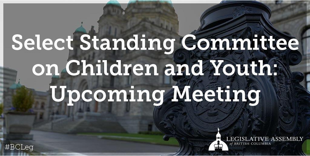 Tomorrow, 7pm: #BCLeg Children & Youth Committee receives updates from government on a @RCYBC report on children's rights under the Mental Health Act. The Committee is also considering a report by the Representative on youth justice. Learn more: bcleg.ca/4cLodDR. #BCpoli