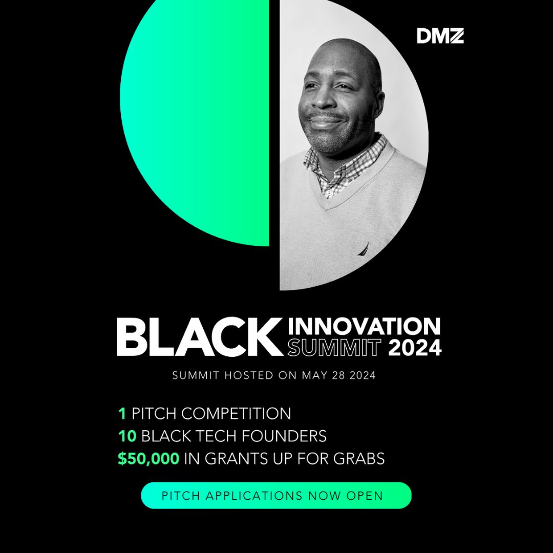 .@dmzhq’s Black Innovation Summit is coming on May 28, 2024! Applications are now open to pitch your business on stage for a chance to win $50,000 in grant prizes. Head to dmz.to/bis-apply to join the Summit & celebrate Black entrepreneurs. #BlackFounders #TechStartups