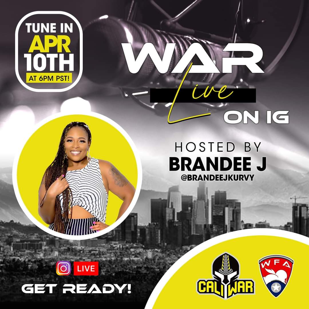 Check out my Fren Brandee J 🎤

'Excited to be the host of the Cali War “War Live” show!!! Get to know the players and coaches every Wednesday at 6pm with me on #WarLive! Supporting women in sports!'

#BrandeeJ #SeasonOpener #CaliWar #IGLive #GetToKnow #womeninsports #profootball