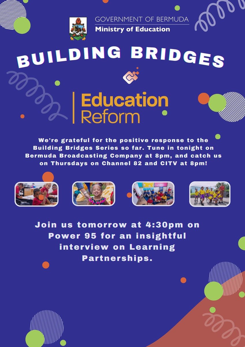 Don't miss tonight's episode of #BuildingBridges on @ZBMNews9 at 8pm! Join us as we continue our journey through #EducationReform in Bermuda. 📺✨#TransformingEducation