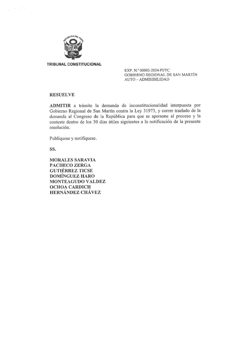 El @TC_Peru Admitió demanda de inconstitucionalidad contra la Ley 31973 la #LeyAntiforestal y que fuera presentado por el @GobSanMartin #NoALaLeyAntiforestal #DerogatoriaAhora #SinBosquesNoHayFuturo 📄🔗bit.ly/3xvD0m0