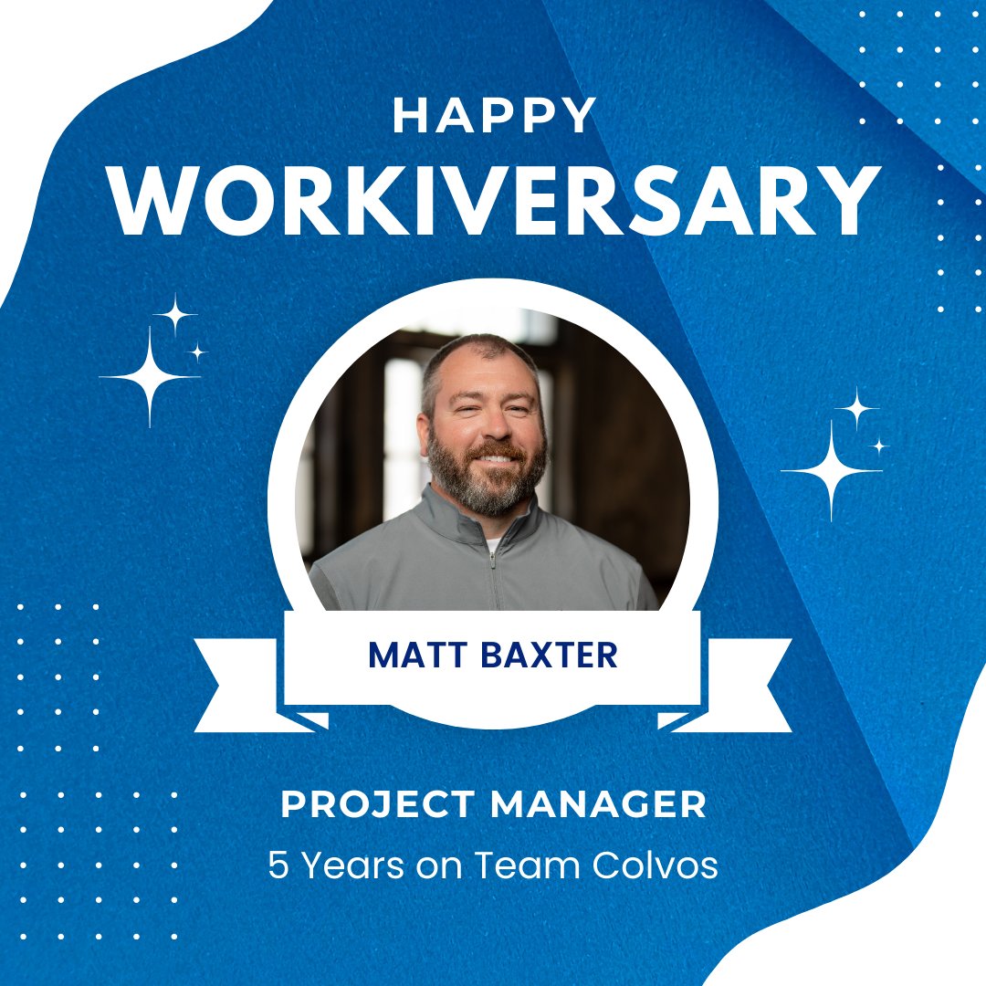 Celebrating Matt Baxter's five-year milestone on #TeamColvos! As a project manager, Matt's dedication, expertise, and leadership have been instrumental in our success. Here's to five years of incredible achievements and many more to come!