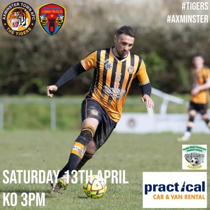 Next up for the Tigers, we welcome Stoke Gabriel & Torbay Police on Saturday afternoon. Come down and enjoy some fab football. #Tigers 🐅#Axminster 🧡#COYTigers ⚽️ @swpleague @swsportsnews