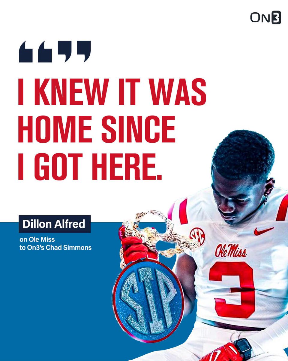 NEWS: #OleMiss had WR Dillon Alfred on campus today and he has committed to the Rebels. #HottyToddy Alfred details his decision: on3.com/college/ole-mi…